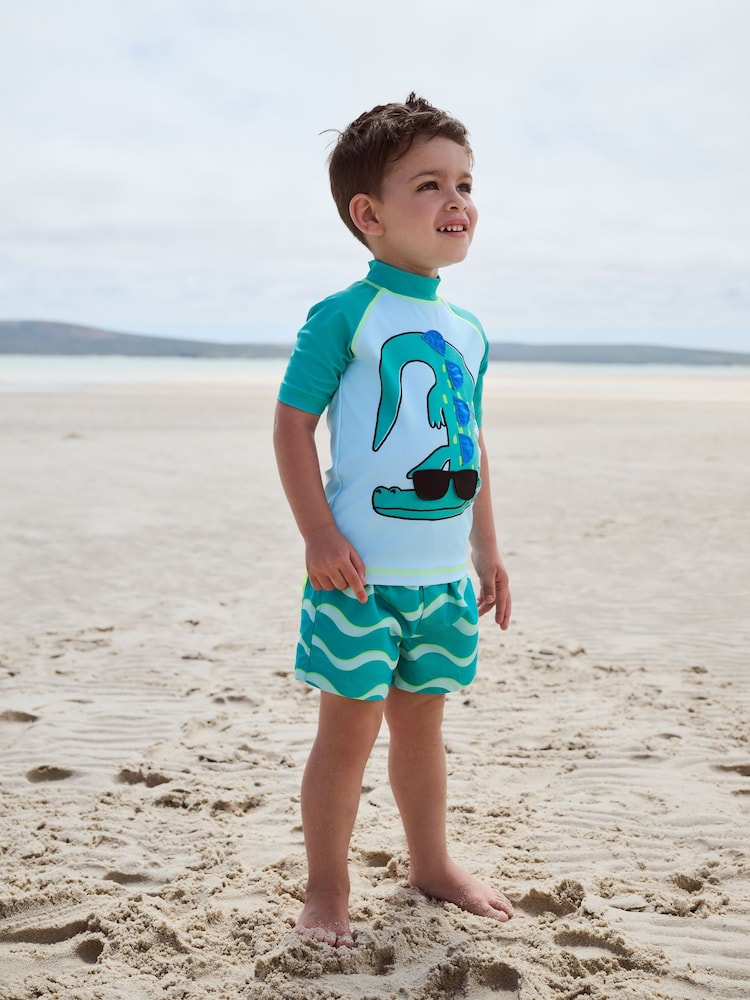 Green Croc Rash Vest and Shorts Set (3mths-7yrs) - Image 2 of 4