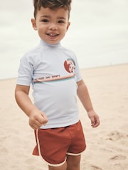 Light Blue/Brown Rash Vest and Shorts Set (3mths-7yrs) - Image 1 of 4