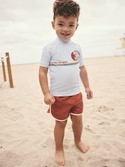 Light Blue/Brown Rash Vest and Shorts Set (3mths-7yrs) - Image 2 of 4