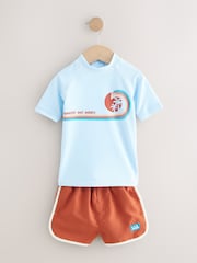 Light Blue/Brown Rash Vest and Shorts Set (3mths-7yrs) - Image 5 of 8