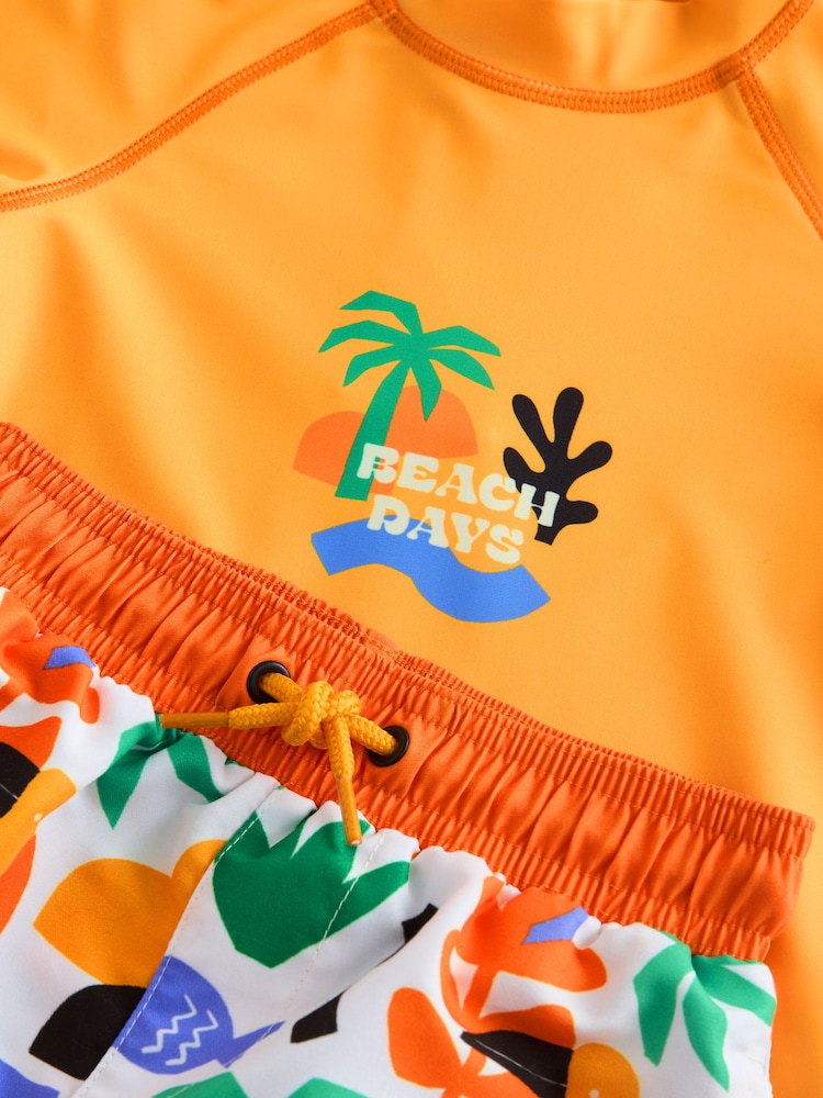 Orange motif palmier - Ensemble gilet anti-éclaboussures et short (3mths-7yrs) - Image 4 of 5