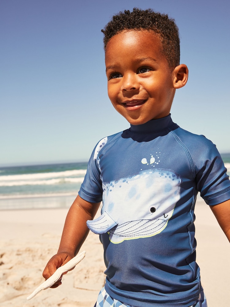 Navy Whale Rash Vest and Shorts Set (3mths-7yrs) - Image 3 of 5