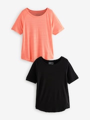 Black/Orange Active Sports Short Sleeve Crew Neck Tops 2 Pack - Image 1 of 9