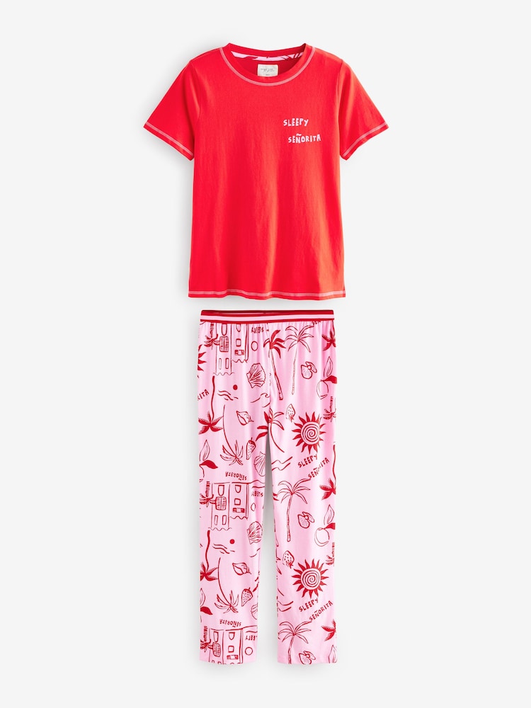 Red 100% Cotton Short Sleeve Pyjamas - Image 7 of 11
