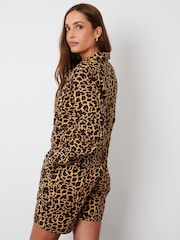 Threadbare Brown Ladies Mapleleo Leopard Print Linen Short - Image 2 of 5