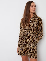 Threadbare Brown Ladies Mapleleo Leopard Print Linen Short - Image 3 of 5