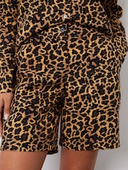 Threadbare Brown Ladies Mapleleo Leopard Print Linen Short - Image 5 of 5
