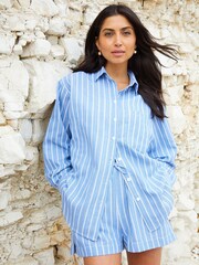 Threadbare Blue Striped Cotton Blend Drawcord Shorts - Image 2 of 5