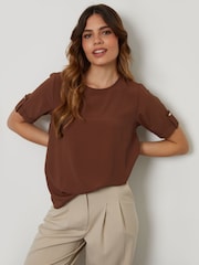 Marrón - Blusa con estampado y puño vuelto de Threadbare - Imagen 1 de 4