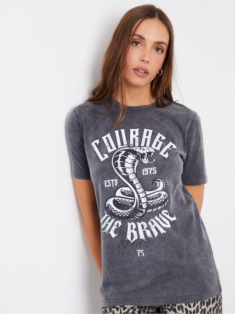 Threadbare Graphic Print 100% Cotton Band Acid Wash T-Shirt - Bild 1 von 5