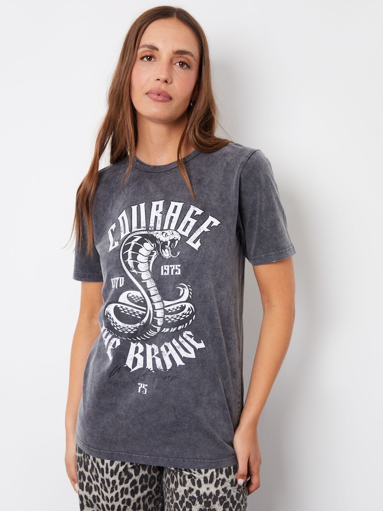 Threadbare Graphic Print 100% Cotton Band Acid Wash T-Shirt - Bild 2 von 5