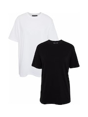 Threadbare Black Boyfriend Fit 100% Cotton Longline T-Shirts 2 Pack - Image 1 of 5