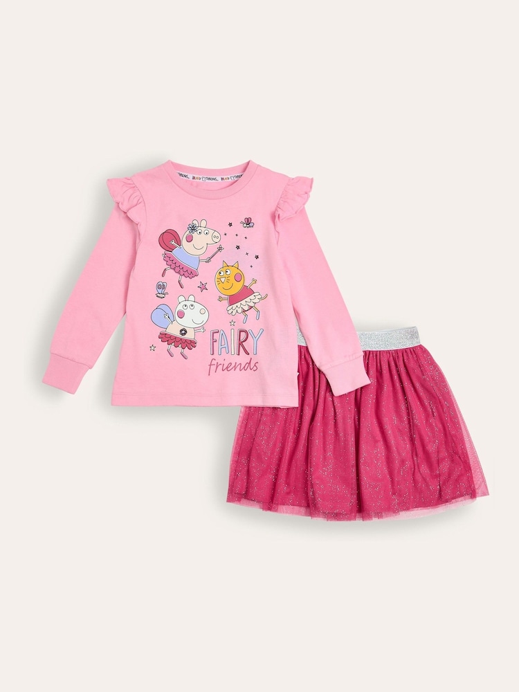 Brand Threads Pink Girls Peppa Pig 100% Cotton Top And Tutu Set - Image 1 of 6
