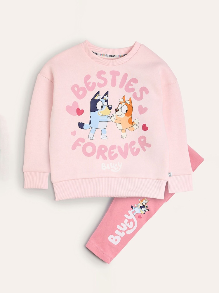 Brand Threads Pink Girls 100% Cotton Bluey Joggers Set - Image 1 of 3