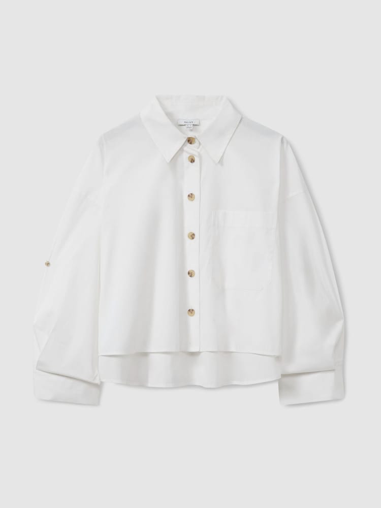Reiss White Solene Cropped Cotton Shirt - Image 2 of 6