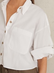 Reiss White Solene Cropped Cotton Shirt - Image 4 of 6