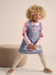 Brand Threads Pink Girls Peppa Pig Pinafore 100% Cotton Dress Set - Image 1 of 5