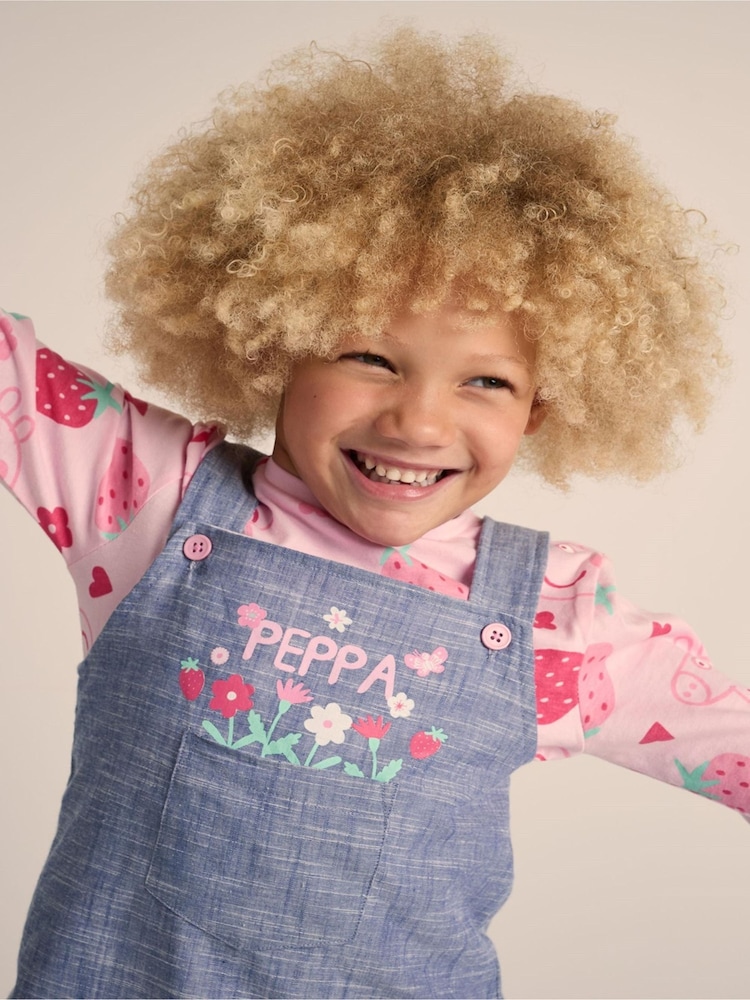 Brand Threads Pink Girls Peppa Pig Pinafore 100% Cotton Dress Set - Image 2 of 5