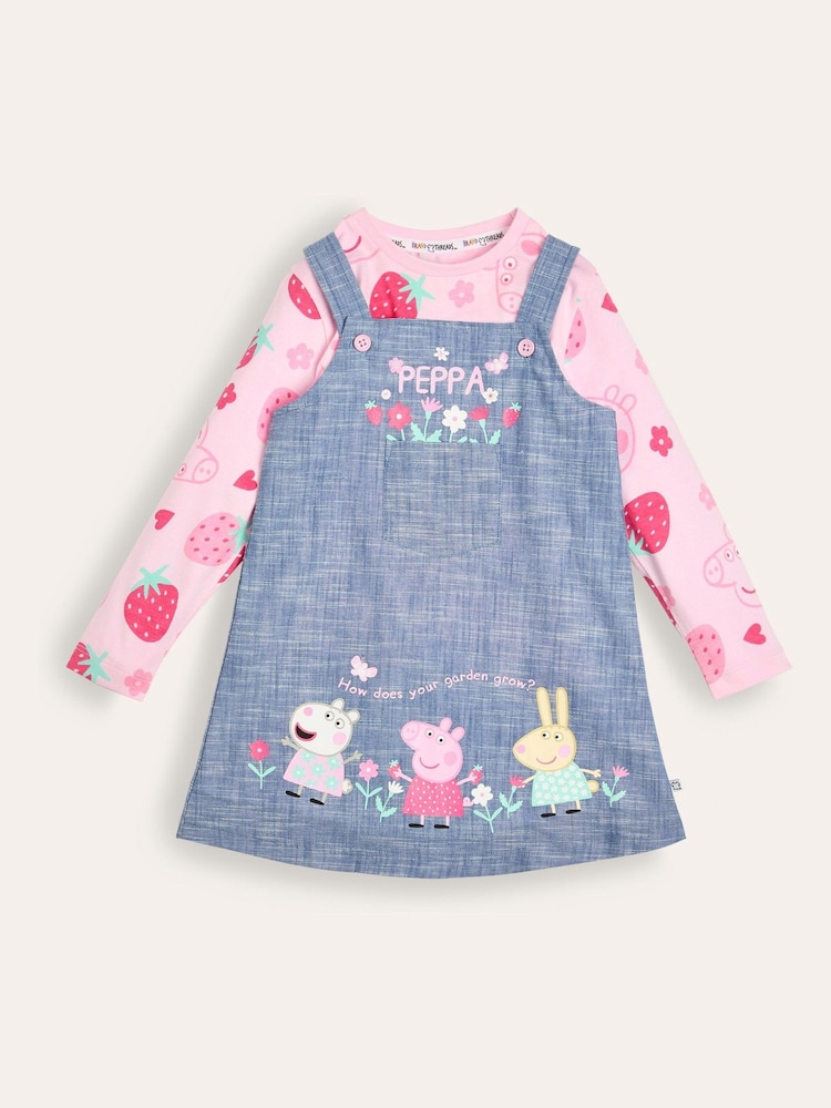 Brand Threads Pink Girls Peppa Pig Pinafore 100% Cotton Dress Set - Image 3 of 5