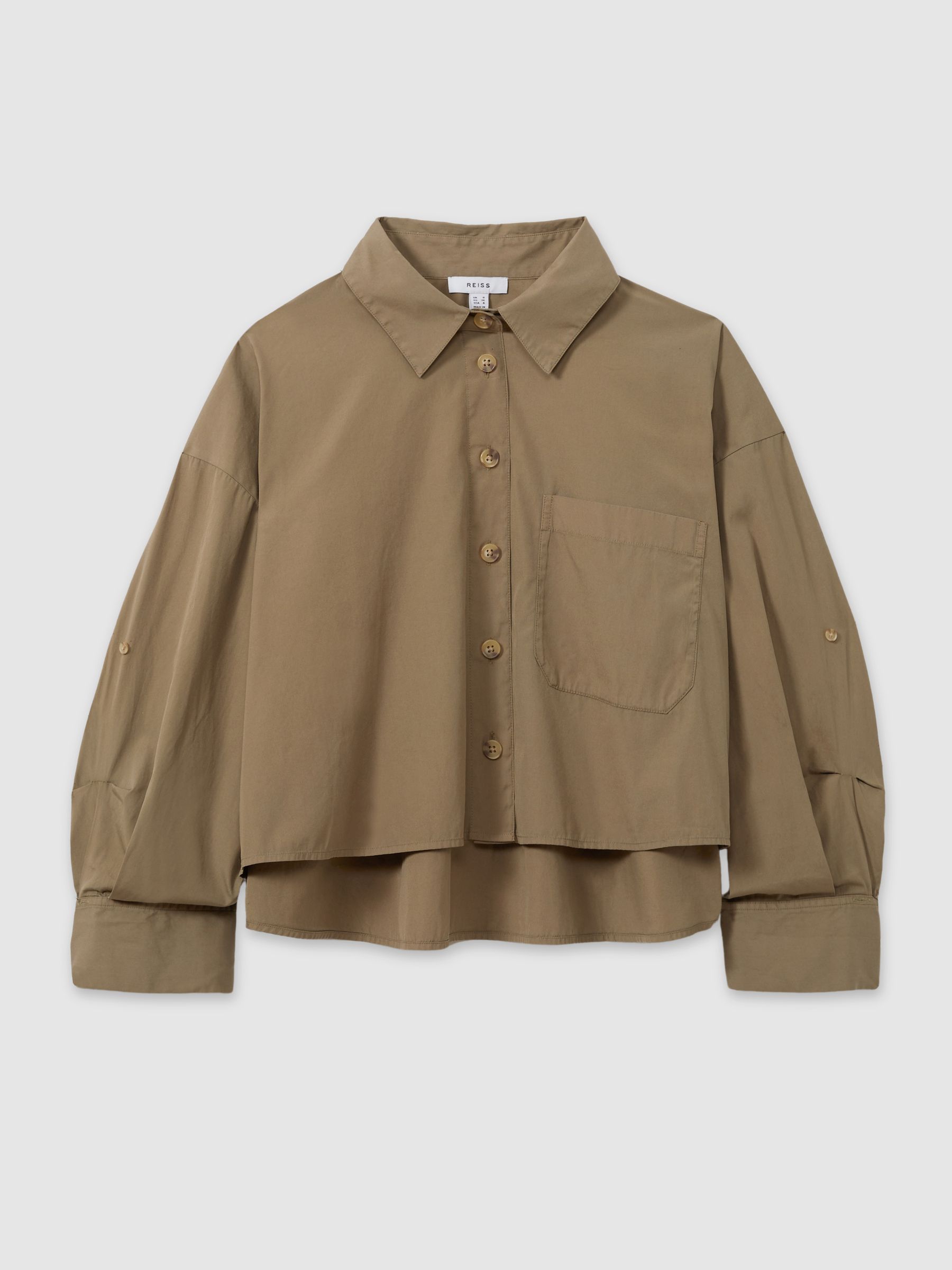 Buy Reiss Khaki Solene Cropped Cotton Shirt from the Next UK