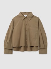 Reiss Khaki Solene Cropped Cotton Shirt - Image 2 of 6