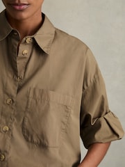 Reiss Khaki Solene Cropped Cotton Shirt - Image 4 of 6