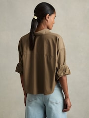 Reiss Khaki Solene Cropped Cotton Shirt - Image 5 of 6