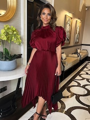 AX Paris High Neck Puff Sleeve Zig Zag Hem Pleated Midi Dress - Image 3 of 4