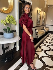 AX Paris High Neck Puff Sleeve Zig Zag Hem Pleated Midi Dress - Image 4 of 4