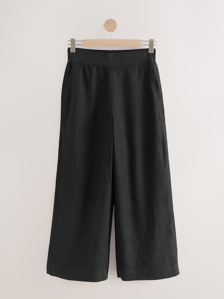 Black Linen Blend Wide Leg Trousers - Image 1 of 3