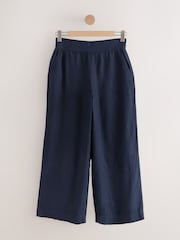 Navy Linen Blend Wide Leg Trousers - Image 1 of 3