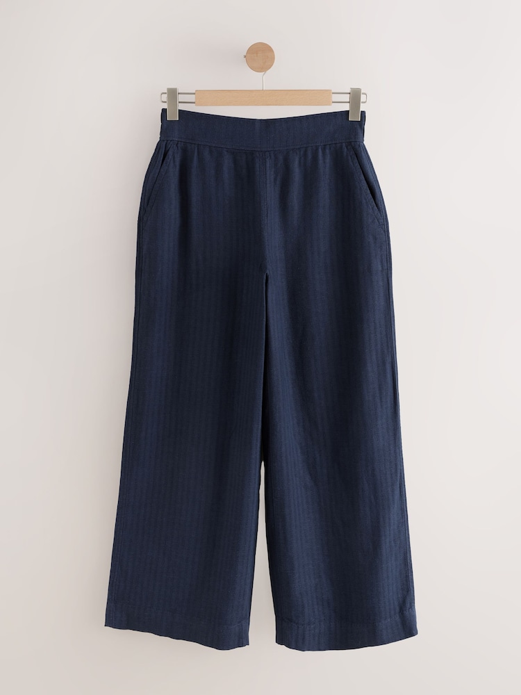Navy Linen Blend Wide Leg Trousers - Image 1 of 3