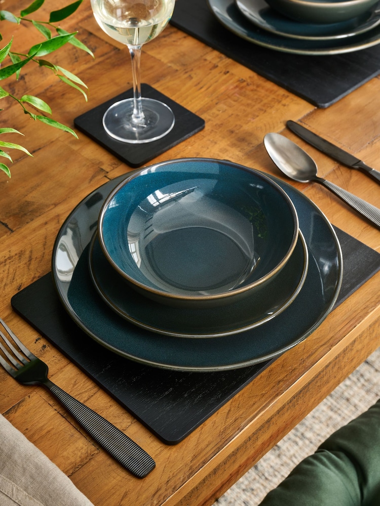 12 Piece Teal Blue Hampton Reactive Glaze Dinner Set - Image 1 of 5 12 Piece Teal Blue Hampton Reactive Glaze Dinner Set - Image 1 of 5