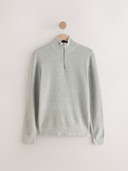 Grey/Ecru 100% Cotton Zip Funnel Neck Jumper - Image 1 of 3
