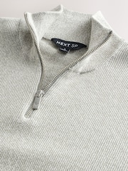 Grey/Ecru 100% Cotton Zip Funnel Neck Jumper - Image 2 of 3