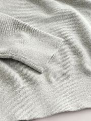 Grey/Ecru 100% Cotton Zip Funnel Neck Jumper - Image 3 of 3