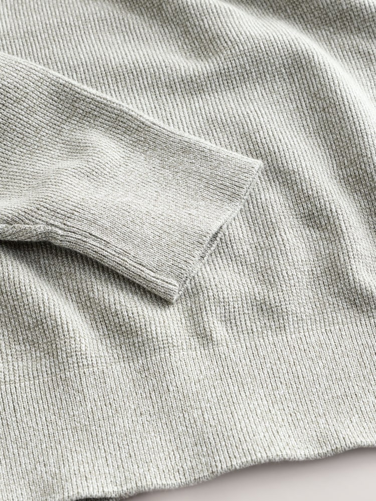 Grey/Ecru 100% Cotton Zip Funnel Neck Jumper - Image 3 of 3