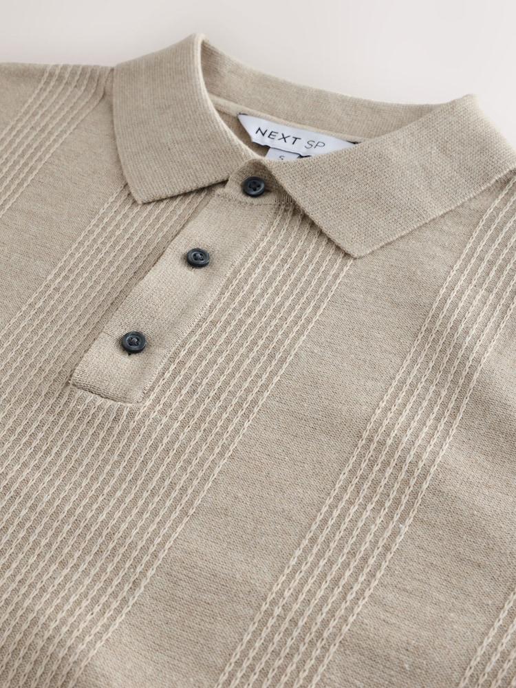 Stone Textured Long Sleeve 100% Cotton Polo Jumper - Image 2 of 3