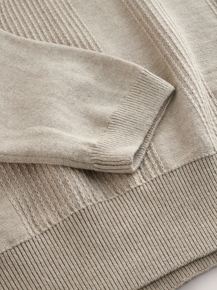 Stone Textured Long Sleeve 100% Cotton Polo Jumper - Image 3 of 3