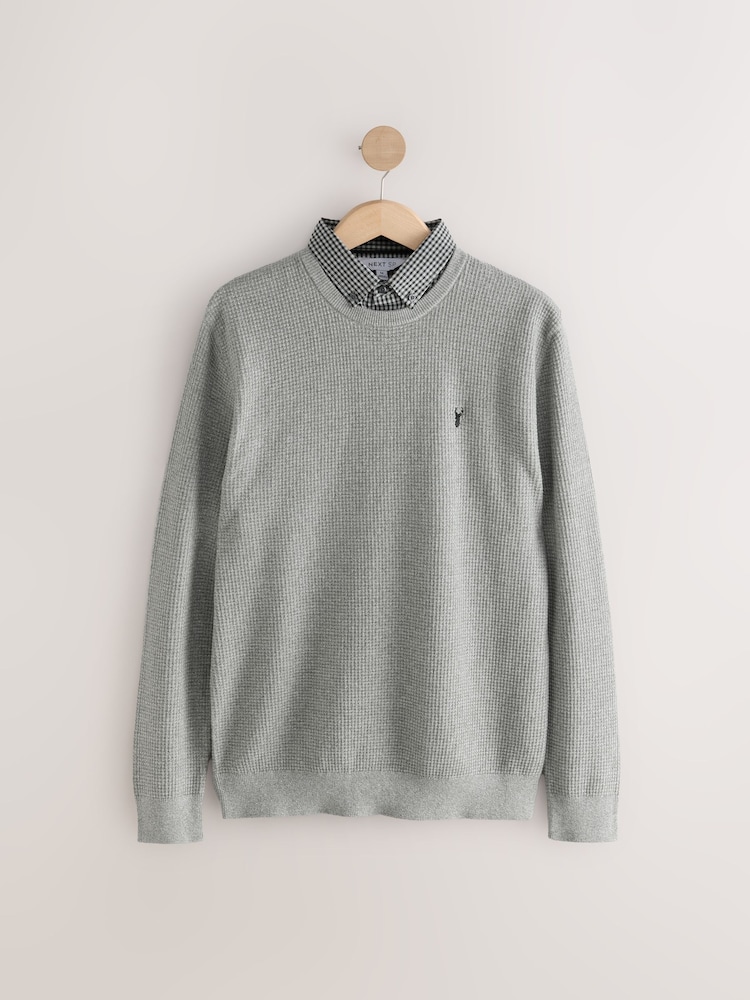 Grey 100% Cotton Mock Layer Jumper - Image 1 of 1