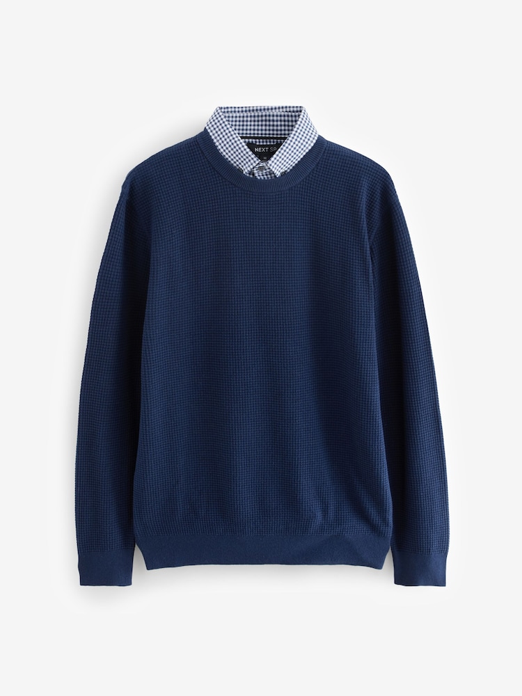 Navy 100% Cotton Mock Layer Shirt - Image 1 of 1