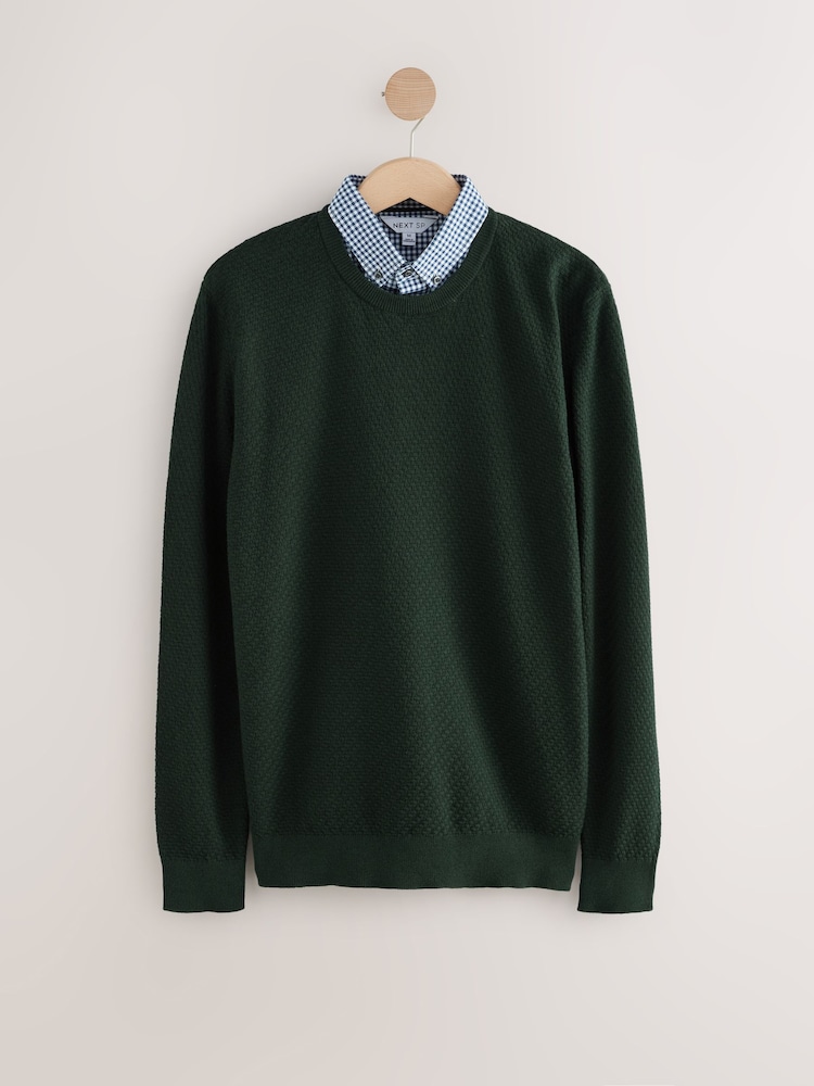 Green Mock Layer 100% Cotton Jumper - Image 1 of 1