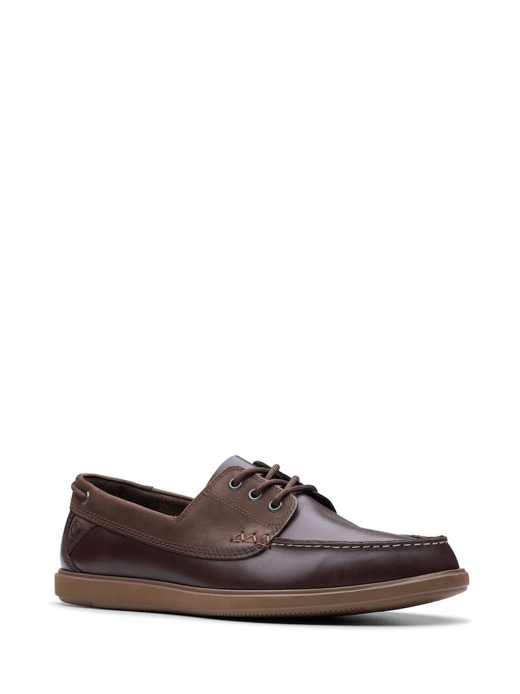 Clarks Dark Brown Bratton Leather Boat Shoes - Image 3 of 7