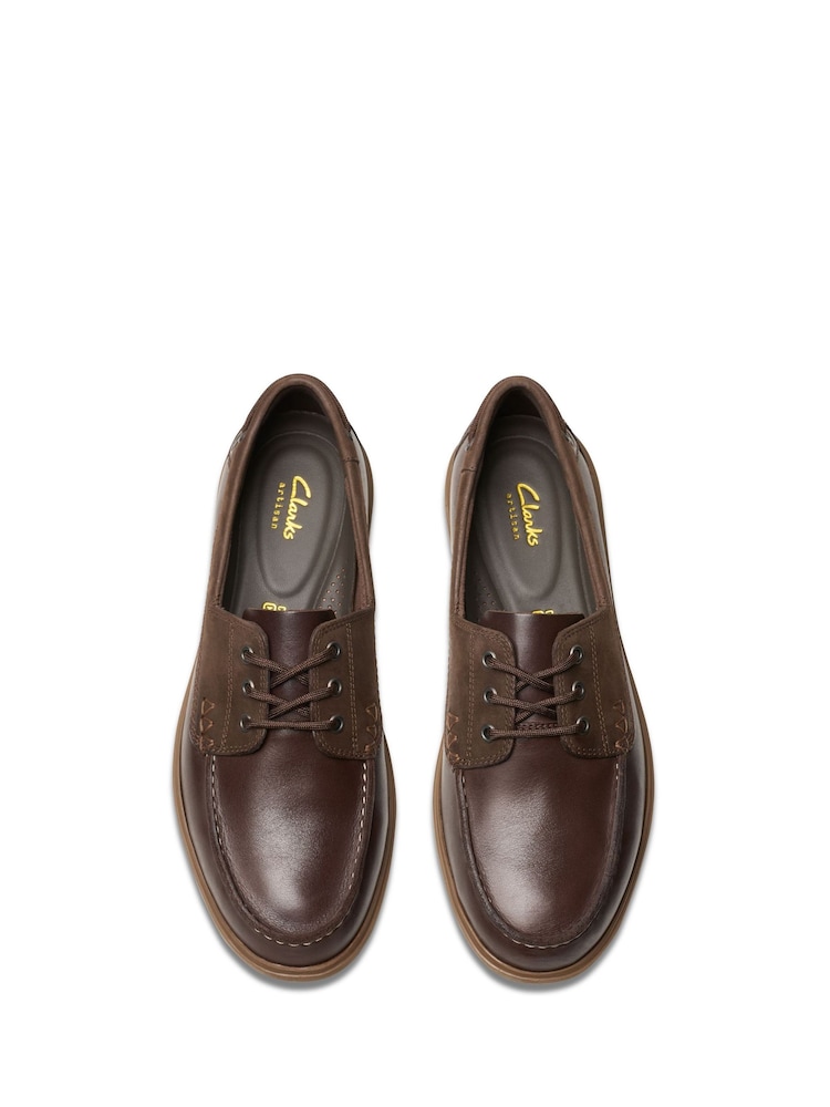 Clarks Dark Brown Bratton Leather Boat Shoes - Image 6 of 7