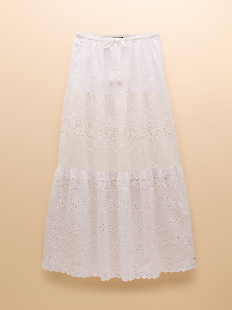 Joules White Broderie Tiered Maxi Skirt - Image 10 of 10