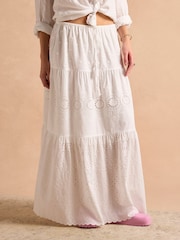 Joules White Broderie Tiered Maxi Skirt - Image 2 of 10