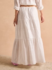Joules White Broderie Tiered Maxi Skirt - Image 3 of 10