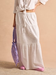Joules White Broderie Tiered Maxi Skirt - Image 5 of 10