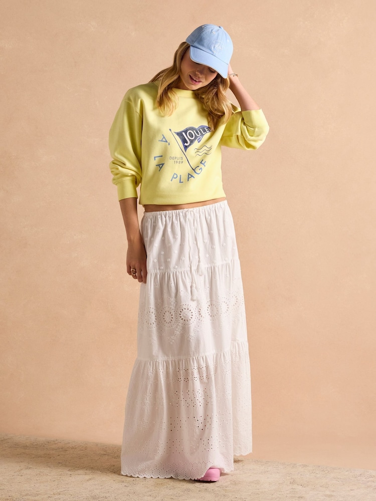 Joules White Broderie Tiered Maxi Skirt - Image 6 of 10