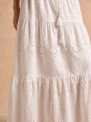 Joules White Broderie Tiered Maxi Skirt - Image 9 of 10